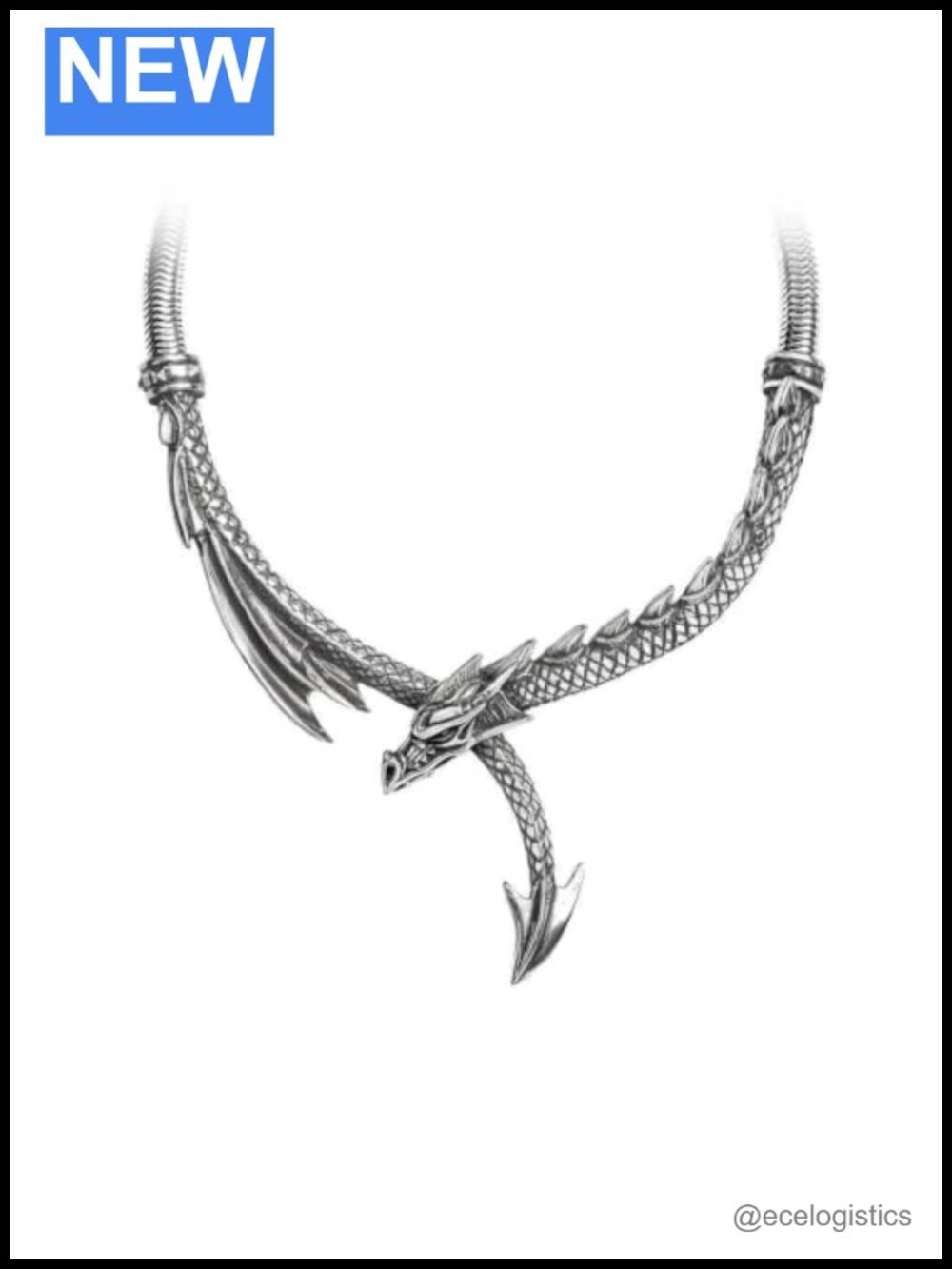Pewter Twisted Snake Dragon Pendant Necklace Handmade in England